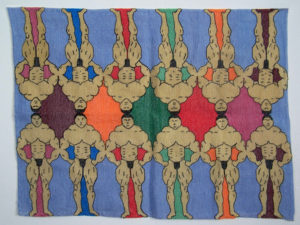 An embroidery by artist and sculptor Giorgos Alexandridis, showing some male bodybuilders. Ένα κέντημα από τον εικαστικό και γλύπτη Γιώργο Αλεξανδρίδη.