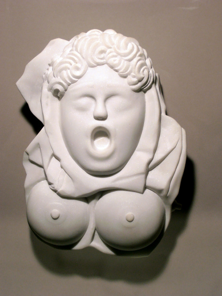 A marble sculpture by artist and sculptor Giorgos Alexandridis, presenting a sex doll. Ένα γλυπτό σε μάρμαρο από τον εικαστικό και γλύπτη Γιώργο Αλεξανδρίδη.