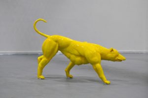 A glazed clay sculpture by artist and sculptor G. Alexandridis, presenting a bodybuilder dog. Ένα γλυπτό από τον εικαστικό και γλύπτη Γ. Αλεξανδρίδη.