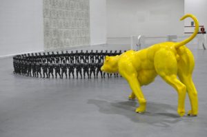 A glazed clay sculpture by artist and sculptor G. Alexandridis, presenting a bodybuilder dog. Ένα γλυπτό από τον εικαστικό και γλύπτη Γ. Αλεξανδρίδη.